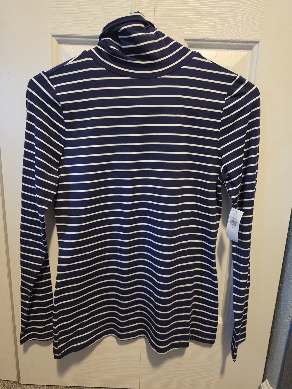 Old Navy Navy and White Striped Turtleneck Long-Sleeve Tee